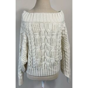 Anthropologie Cream Chunky Knit Wide Neck Cropped Sweater